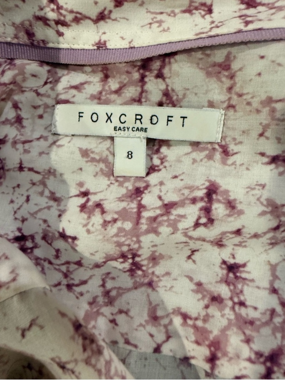Foxcroft Lyocell Button Front Blouse Pink Marble Print Size 8 - Picture 4 of 14